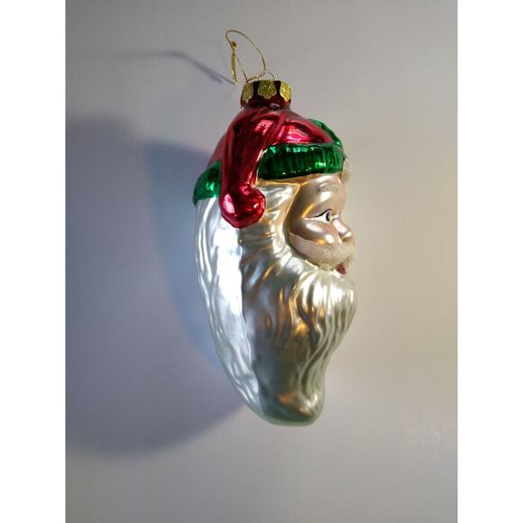 Huge Santa Claus Head Christmas Tree Ornament 8" Glitter Glass Moustache Holiday - Picture 3 of 8